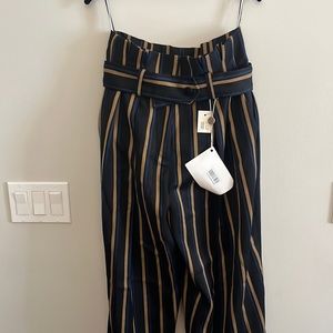 Blue and gold striped high waist black trousers